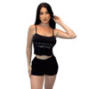 HL640-P-Preto_1 Pijama Feminino Curto com Short e Regata Cropped Se Dormir Já É Bom Imagine Comigo Hot Love