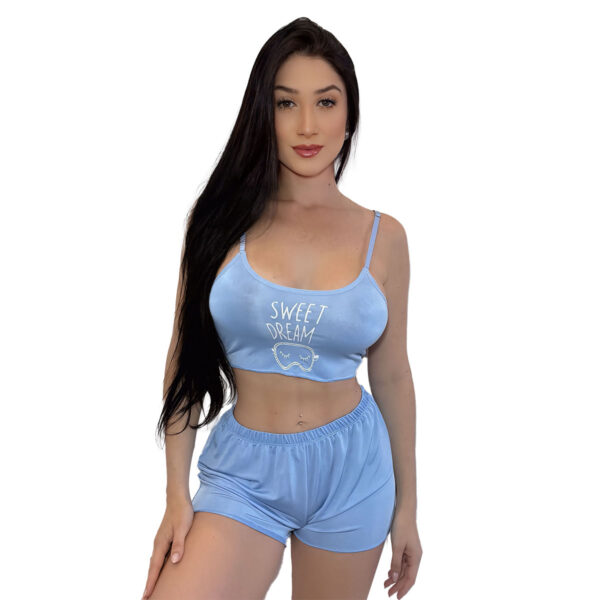 HL652-P-Azul_1 Pijama Curto com Shortinho e Top Sweet Dreams Hot Love