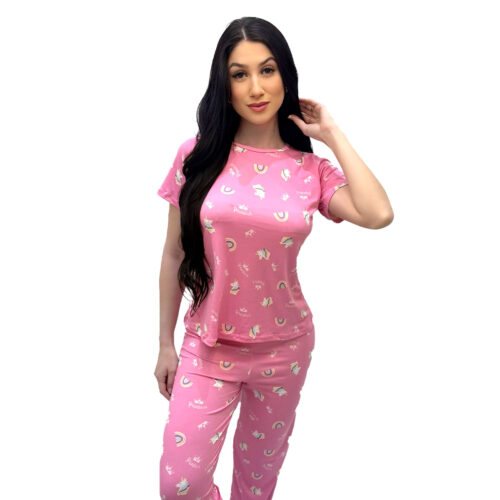 HL714-P-Pink_1 Pijama Suede com Camisa e Calça Estampadas Hot Love