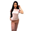 HL715-P-Pink_1 Pijama Suede com Camisa Lisa e Calça Estampada Hot Love
