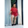 HL721-48-Marsala_2 Pijama Estampado Plus Size Camiseta e Shorts Hot Love