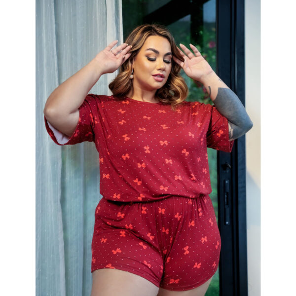 HL721-50-Marsala_1 Pijama Estampado Plus Size Camiseta e Shorts Hot Love