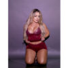HL723-G-Marsala_2 Pijama Flanelado com Shorts e Regata Cropped Rendada Hot Love
