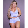 HL723-P-Azul_1 Pijama Flanelado com Shorts e Regata Cropped Rendada Hot Love