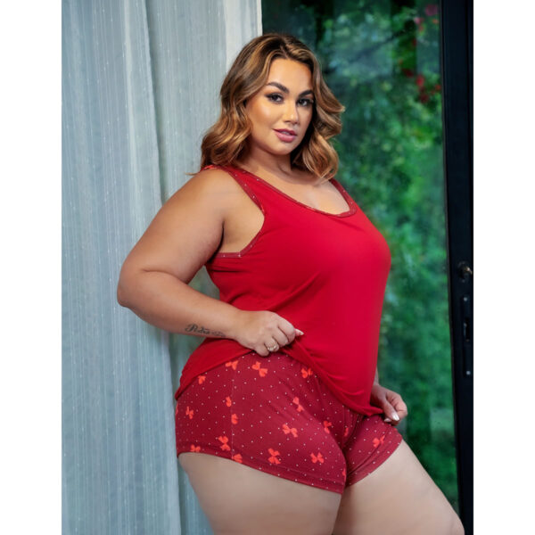 HL732-46-Vermelho_2 Pijama com Regata e Shortinho Estampado Plus Size Hot Love