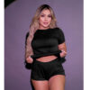 HL737-P-Preto_1 Pijama Canelado com Shortinho e Camisa Hot Love