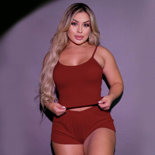 HL738-P-Marsala_1 Pijama com Regata e Shorts Canelados Hot Love