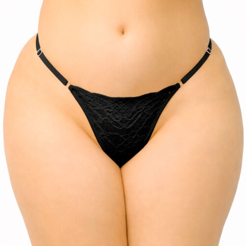 HL742-U-Preto_1 Calcinha Enfia Tudo Plus Size Fio Dental com Renda e Pingente Hot Love