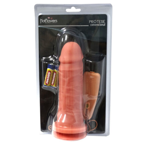 Prótese com Ventosa Vibrador Externo e Pilhas 17cm Hot Flowers