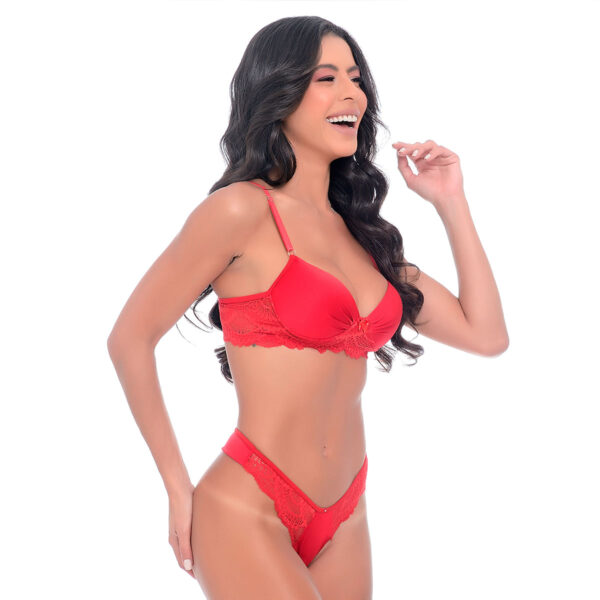 J22024-P-Vermelho_2 Conjunto Fio Duplo Microfibra com Bojo e Detalhes em Renda Jô Lingerie