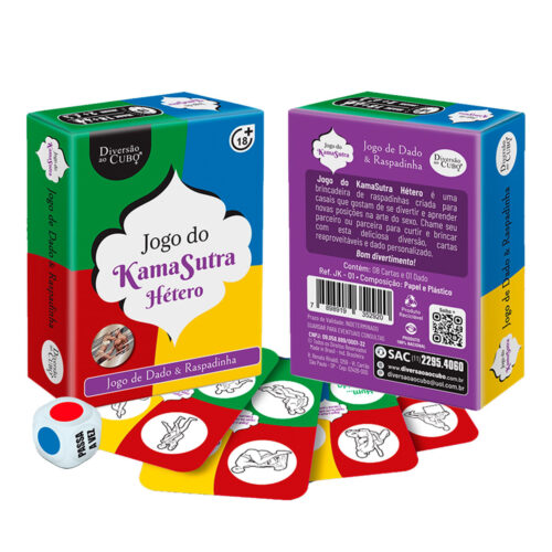 JK-01_1 Jogo de Dado & Raspadinha Kama Sutra Hetero Reutilizável da Diversão em Cubo