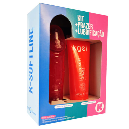 KIT001MG-Morango_1 Kgel Softline Kit Lubrificante Íntimo Aromático 80g e Prótese Peniana 15,5x3,7cm K Import e Export