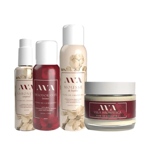 KITAVA1234_1-1 Box com 4 Itens Linha Flor de Cerejeira Mousse Sabonete Desodorante e Vela AVA