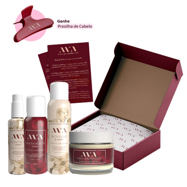 KITAVA1234_6-1 Box com 4 Itens Linha Flor de Cerejeira Mousse Sabonete Desodorante e Vela AVA
