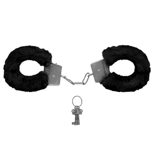 KS5268-Preto Algema de Metal Pelúcia Preta Revestida Fur Love Cuffs Sexy Import