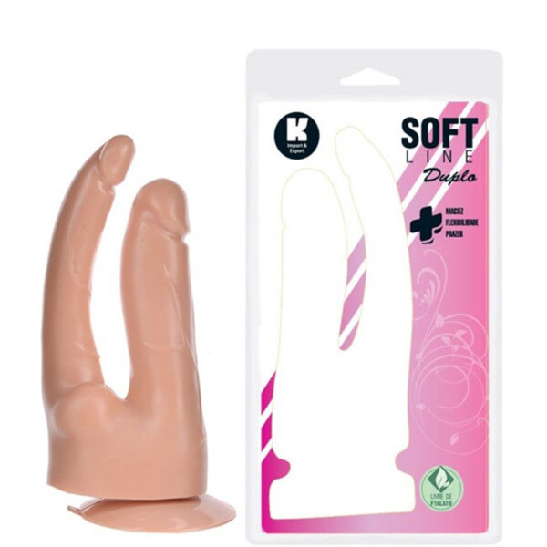 KT248-Bege_1 Pênis Realístico Duplo Com Ventosa 18cm e 17 cm Soft Line K import