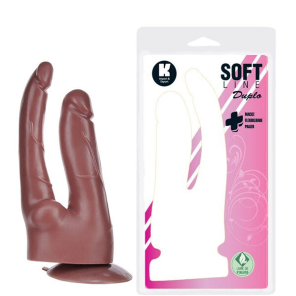 KT248-Chocolate_1 Pênis Realístico Duplo Com Ventosa 18cm e 17 cm Soft Line K import
