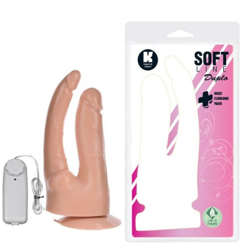 KT3148-Bege_1 Pênis Realístico Duplo Com Vibrador 18cm e 17 cm Soft Line K import