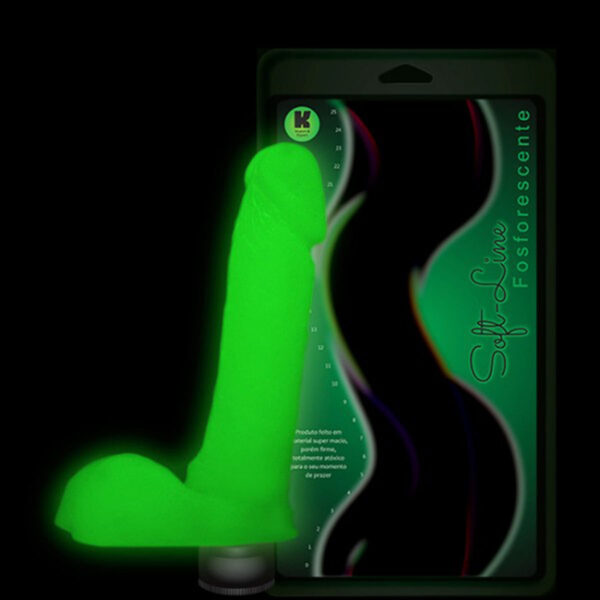 KTF321_1 Prótese Fosforescente com Escroto e Vibrador Interno 17,5 cm x 3,8 cm
