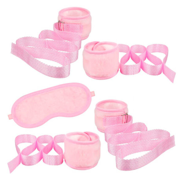 L503-Rosa_1 Kit Bondage com Algema Tornozeleira e Venda em Pelúcia La Pimienta