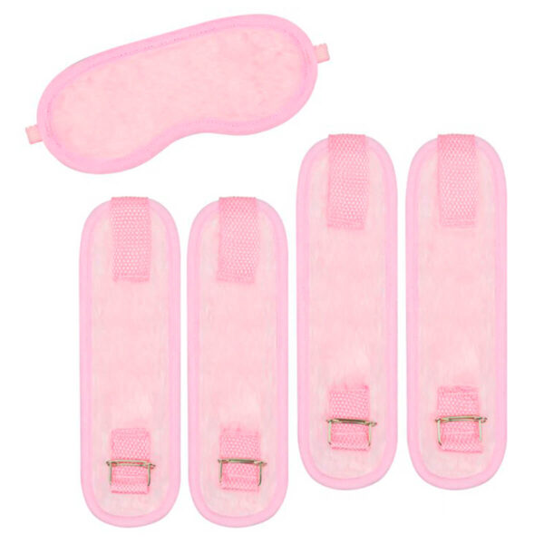 L503-Rosa_2 Kit Bondage com Algema Tornozeleira e Venda em Pelúcia La Pimienta