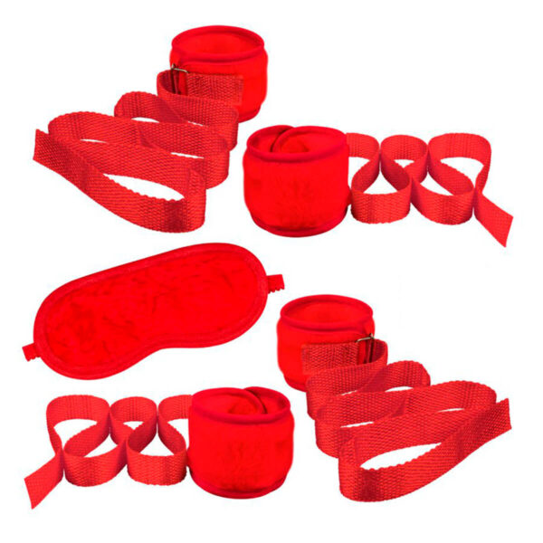 L504-Vermelho_1 Kit Bondage com Algema Tornozeleira e Venda em Pelúcia La Pimienta