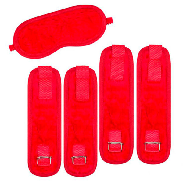 L504-Vermelho_2 Kit Bondage com Algema Tornozeleira e Venda em Pelúcia La Pimienta