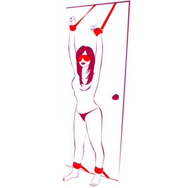L504-Vermelho_3 Kit Bondage com Algema Tornozeleira e Venda em Pelúcia La Pimienta