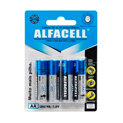 Pilha Alcalina AA 1.5V Cartela com 4 Unidades Alfacell