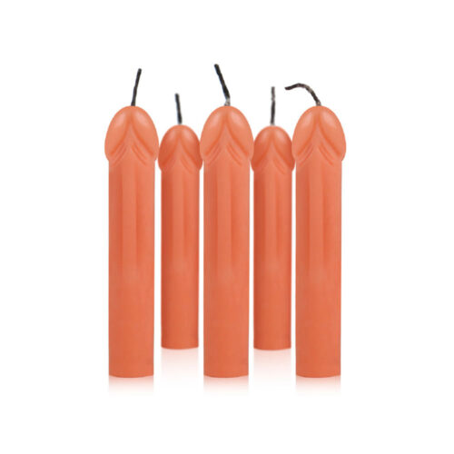 LV001-Bege_1 Kit com 5 Velas Palito em Formato Pênis com Pavio Mágico Adão e Eva