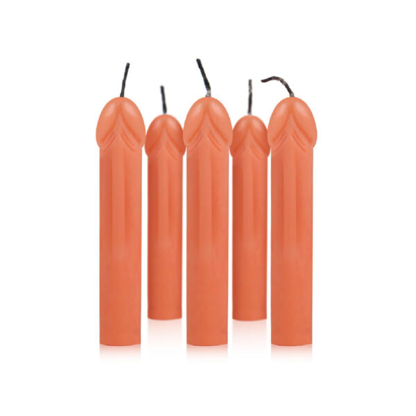 LV001-Bege_1 Kit com 5 Velas Palito em Formato Pênis com Pavio Mágico Adão e Eva