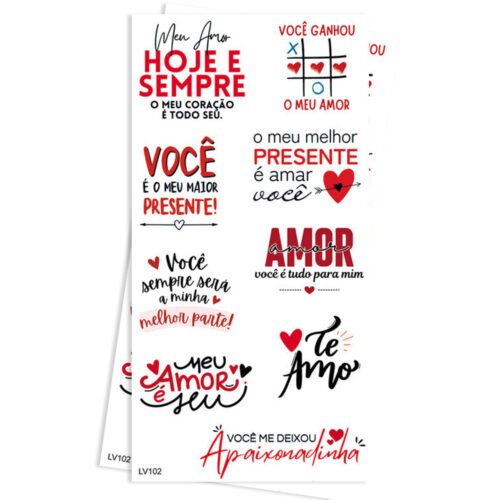 LV102_1 Cartela de Tatuagem Adesiva Você Ganhou o Meu Amor Neon Temporária 19x9cm Luvi