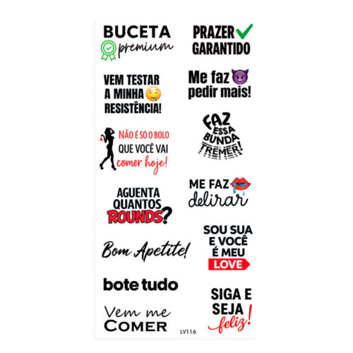 LV116_1 Cartela de Tatuagem Adesiva Brilha no Escuro Buceta Premium Luvi