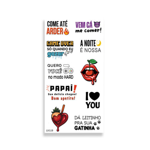 LV119_1 Cartela de Tatuagem Adesiva Vem Cá Me Comer! Luvi