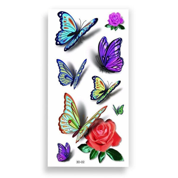 LV12_1 Cartela de Tatuagem TemporĂĄria Borboletas e Flores 3D Luvi