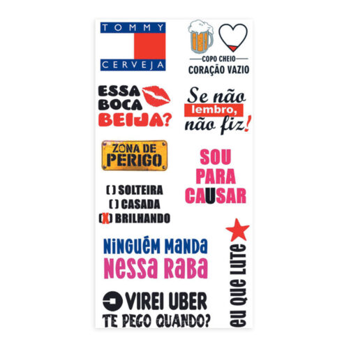 LV201_1 Cartela de Tatuagem Adesiva Copo Cheio Coração Vazio Luvi
