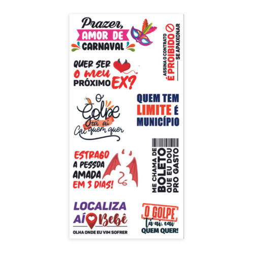 LV202_1 Cartela de Tatuagem Adesiva Prazer Amor de Carnaval Luvi