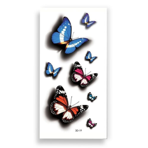 LV25_1 Cartela de Tatuagem Adesiva Temporária 3D Borboletas e Flores Luvi