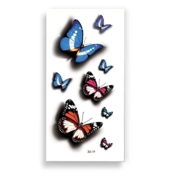 LV25_1 Cartela de Tatuagem Adesiva Temporária 3D Borboletas e Flores Luvi