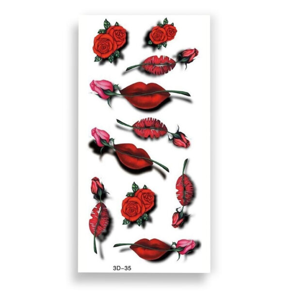 LV27_1 Cartela de Tatuagem Adesiva Temporária 3D Flores e Bocas Luvi