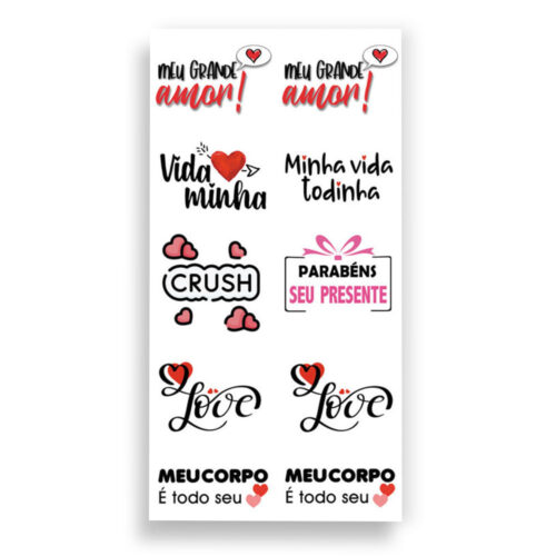 LV51_1 Cartela de Tatuagem Adesiva Temporária Meu Grande Amor 19 x 9 cm Luvi
