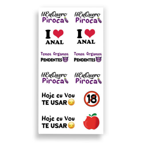 LV53_1 Cartela de Tatuagem Adesiva Temporária Eu Quero Piroca 19 x 9 cm Luvi