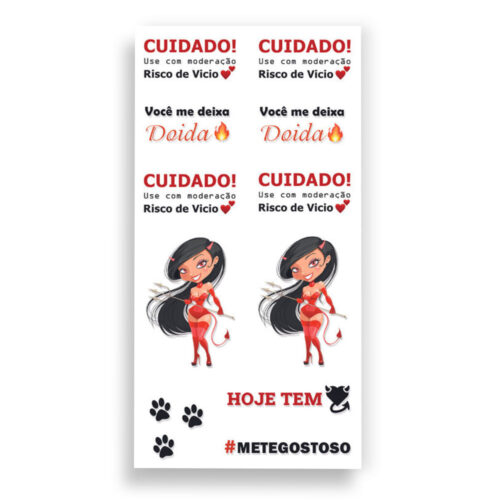 Cartela de Tatuagem Adesiva Temporária Cuidado! Use com Moderação Risco de Vício 19 x 9 cm Luvi