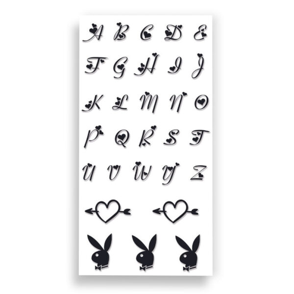 LV59_1 Cartela de Tatuagem Adesiva TemporĂĄria Alfabeto 19 x 9 cm Luvi