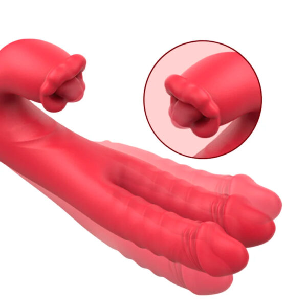MLVE6162-Vermelho_2 Vibrador Duplo Vai e Vem com Estimulador Clitoriano em Formato de Boquinha Me Ame Sex Toys