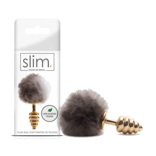 MT046_1 Plug Anal com Pompom de Pelúcia 6,5X 2,9 cm Linha Slim Sexy Fantasy