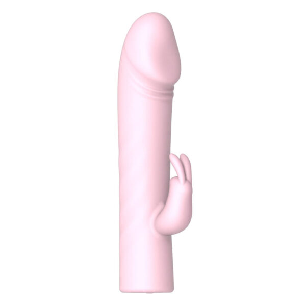 MV123-Rosa_1 Vibrador Recarregável Mini Pênis com Estimulador Clitoriano em Formato de Coelho Vip Mix