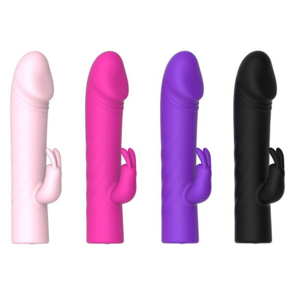 MV123-Rosa_2 Vibrador Recarregável Mini Pênis com Estimulador Clitoriano em Formato de Coelho Vip Mix