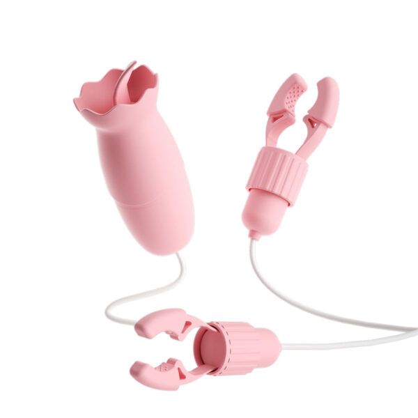 OV046B-Rosa_2 Prendedores de Mamilos de Pressão com Mini Cápsula Vibratória e Capa com Língua 12 Modos de Vibração