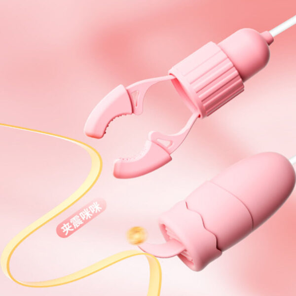 OV046B-Rosa_4 Prendedores de Mamilos de Pressão com Mini Cápsula Vibratória e Capa com Língua 12 Modos de Vibração